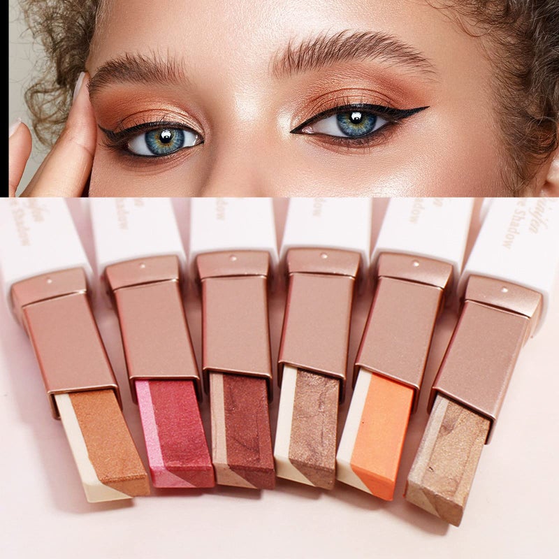 LOKFAR 12 Colors Glitter Eye-shadow Stick Set, Two-Tone Shimmer Gradient Eyeshadow Stick Double Colors Eyeshadow Stick Waterproof Glitter Eye Stick Eyeshadow Pen for Women Eye Makeup (6 Pcs) - Image 2