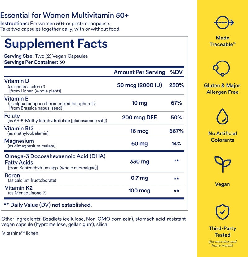 Ritual Multivitamin for Women 50 Menopause Supplements with Vitamin D3 K2 and Magnesium for Bone Support Omega3 DHA Vitamin B12 NonGMO Mint Essenced 30 Day Supply 60 Vegan Capsules - Image 3