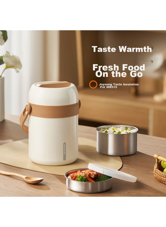 Joyoung Insulated Food Container, 304 Stainless Steel Thermos, 1.8l Large Capacity Lunch Box, White, B18t-wr515 - Image 5