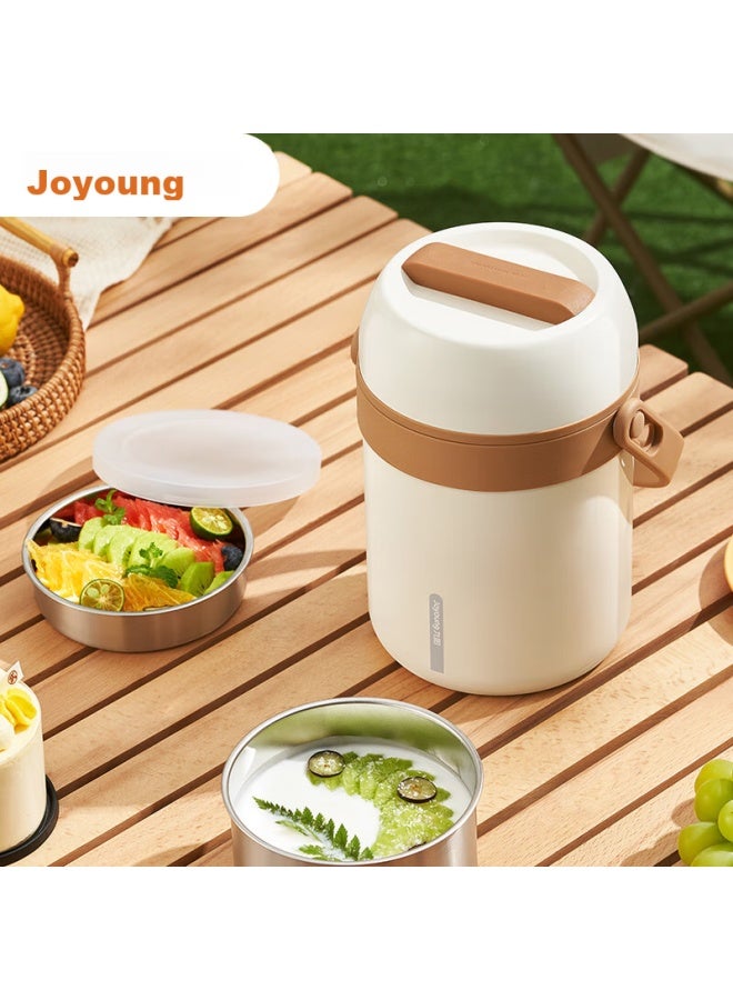 Joyoung Insulated Food Container, 304 Stainless Steel Thermos, 1.8l Large Capacity Lunch Box, White, B18t-wr515 - Image 3