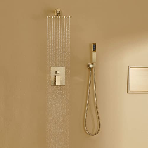 Artiqua Shower System 10 Inches Rain Shower Combo Set Brushed Gold Wall Mount Faucet Bathroom Faucets with Rainfall Shower Head and Hand Shower - Image 4