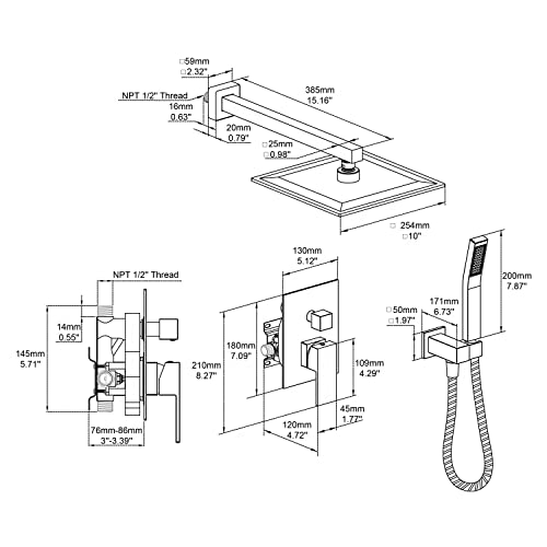 Artiqua Shower System 10 Inches Rain Shower Combo Set Brushed Gold Wall Mount Faucet Bathroom Faucets with Rainfall Shower Head and Hand Shower - Image 2