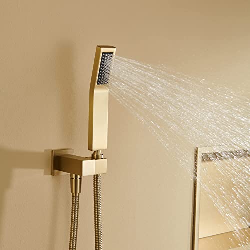 Artiqua Shower System 10 Inches Rain Shower Combo Set Brushed Gold Wall Mount Faucet Bathroom Faucets with Rainfall Shower Head and Hand Shower - Image 5