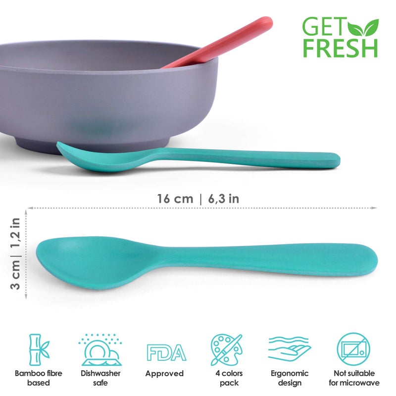 GET FRESH Bamboo Kids Spoons Set - 4-Pack Colorful Cutlery for Everyday Use - Reusable Fiber Utensils for Daily Mealtime - Large Spoons for Toddlers and School Children - Image 3