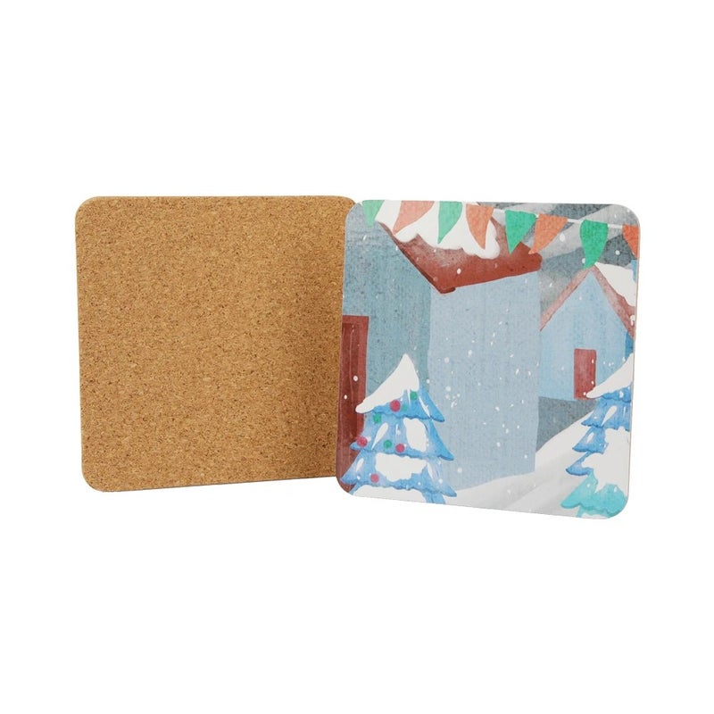 Y&D 4\ Square Wooden Coasters with Thick Cork Base – Durable Drink Coasters for Home Decor, Set of 4, Ideal Gift" - Image 3