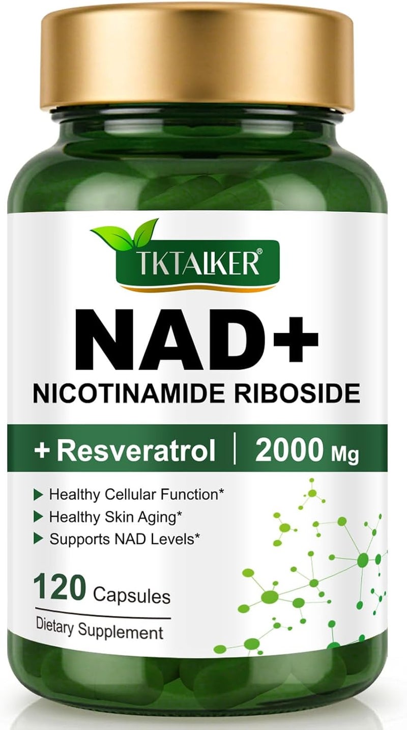 TKTALKER مكمل NAD 2000 ملغ 120 كبسولة - NAD الحقيقي - بديل ريسفيراترول NMN - NAD ليبوسومي للنساء والرجال - دعم صحة الخلايا والقدرة على التحمل - الشيخوخة الصحية - كبسولات فائقة القوة - Image 1