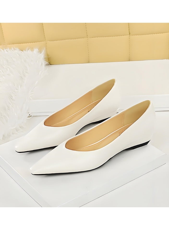 BIGTREE Women's Low Wedge Shoes Comfortable Closed Pointed Toe Flat Shoes White - Image 1