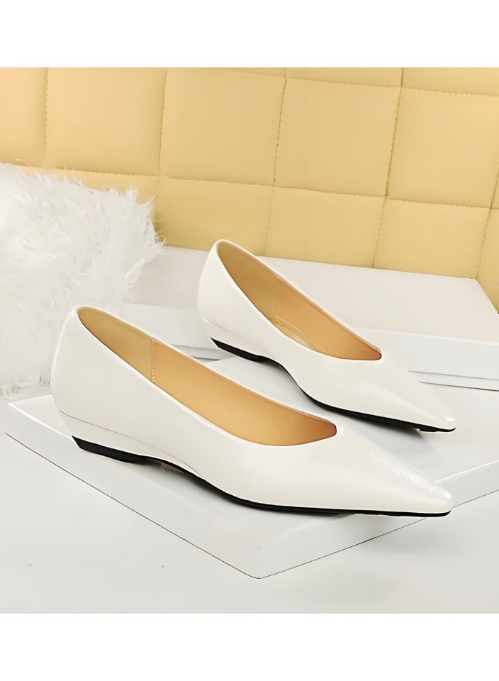 BIGTREE Women's Low Wedge Shoes Comfortable Closed Pointed Toe Flat Shoes White - Image 2