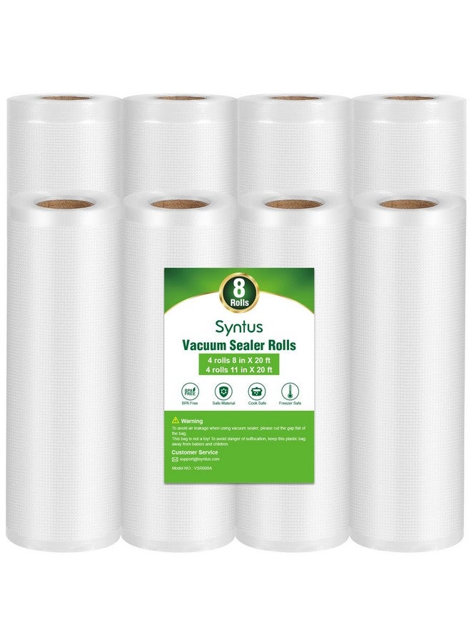 Syntus Vacuum Sealer Bags, 8 Pack 4 Rolls 11" x 20' and 4 Rolls 8" x 20' Commercial Grade BPA Free Bag Rolls, Food Vac Bags for Storage, Meal Prep or Sous Vide - Image 1