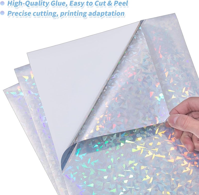 True-Ally 20 Holographic Vinyl Sticker for Inkjet Printer (Pearl White) Self Adhesive, Waterproof, Dries Quickly, Tear Resistant DIY Sticker Printing Art (A4-20 sheets) (Dimonds) - Image 3