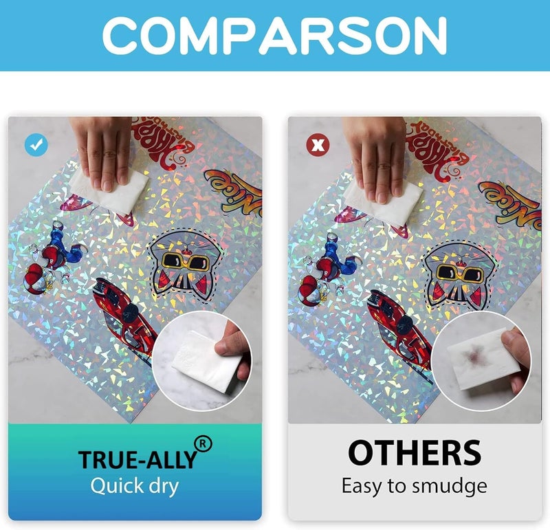 True-Ally 20 Holographic Vinyl Sticker for Inkjet Printer (Pearl White) Self Adhesive, Waterproof, Dries Quickly, Tear Resistant DIY Sticker Printing Art (A4-20 sheets) (Dimonds) - Image 4