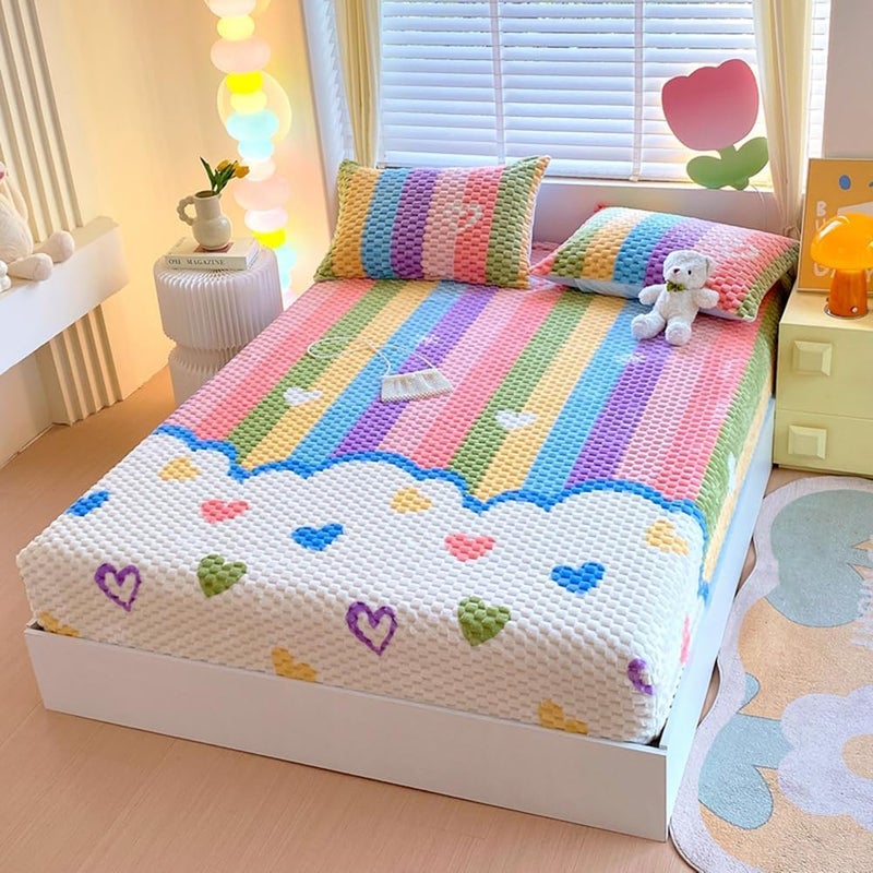 Fleece Fitted Sheet: 198 X 203Cm +30Cm Deep Pocket, Anti-Static Thickened Warm Fitted Sheet - Skin-Friendly Cozy Plush Sheet for Winter Bedroom Use - Image 2