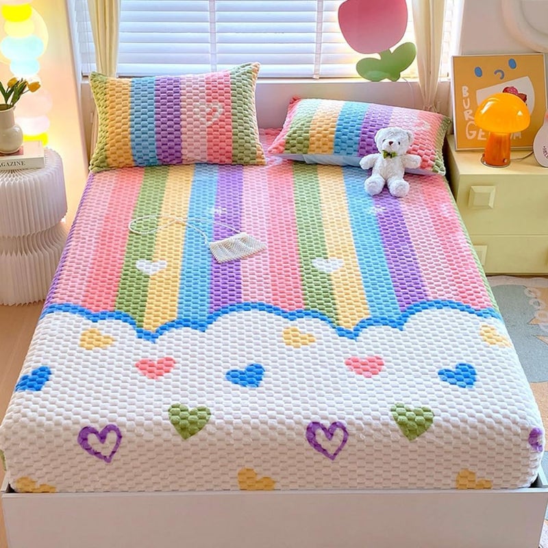 Fleece Fitted Sheet: 198 X 203Cm +30Cm Deep Pocket, Anti-Static Thickened Warm Fitted Sheet - Skin-Friendly Cozy Plush Sheet for Winter Bedroom Use - Image 1