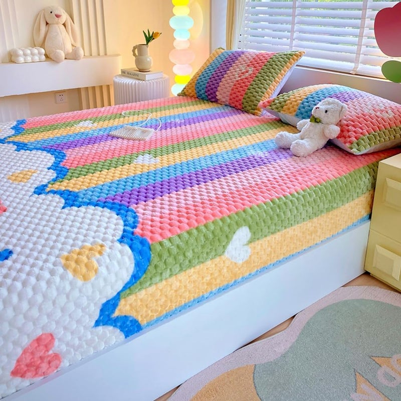 Fleece Fitted Sheet: 198 X 203Cm +30Cm Deep Pocket, Anti-Static Thickened Warm Fitted Sheet - Skin-Friendly Cozy Plush Sheet for Winter Bedroom Use - Image 4