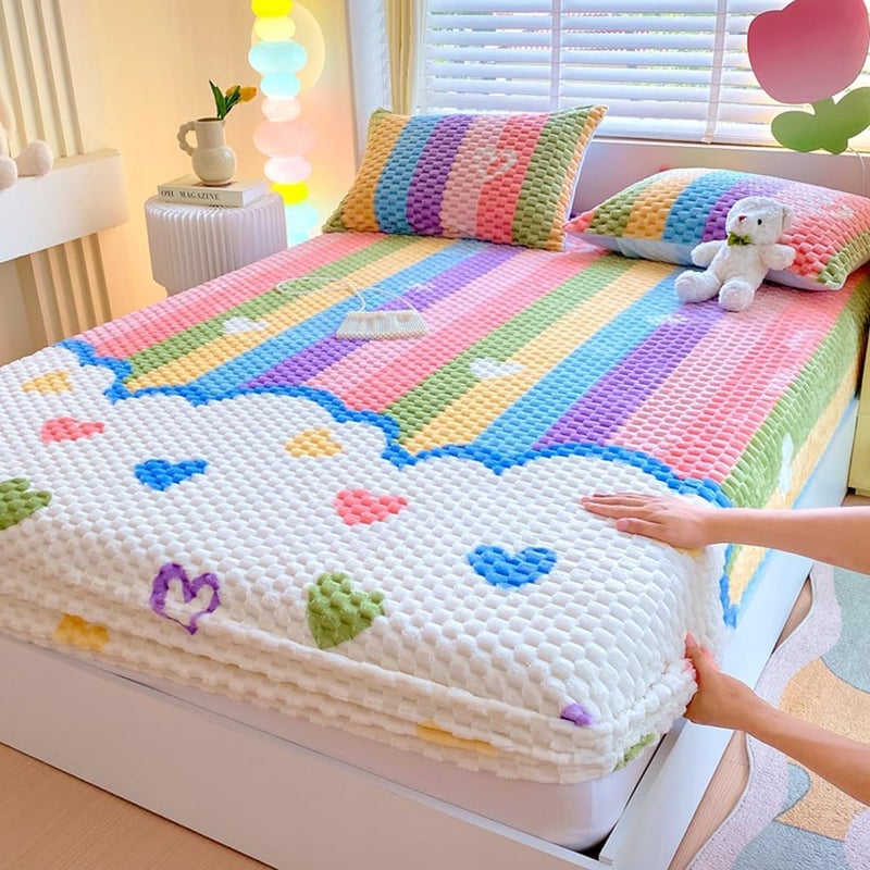 Fleece Fitted Sheet: 198 X 203Cm +30Cm Deep Pocket, Anti-Static Thickened Warm Fitted Sheet - Skin-Friendly Cozy Plush Sheet for Winter Bedroom Use - Image 3