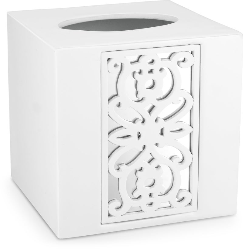 Creative Scents Mirror Janette White Tissue Box Cover Square - Decorative Square Tissue Box Holder for Bathroom with Durable Bottom Slider - Beautiful Mirrored Tissue Holder for Bathroom - Image 5