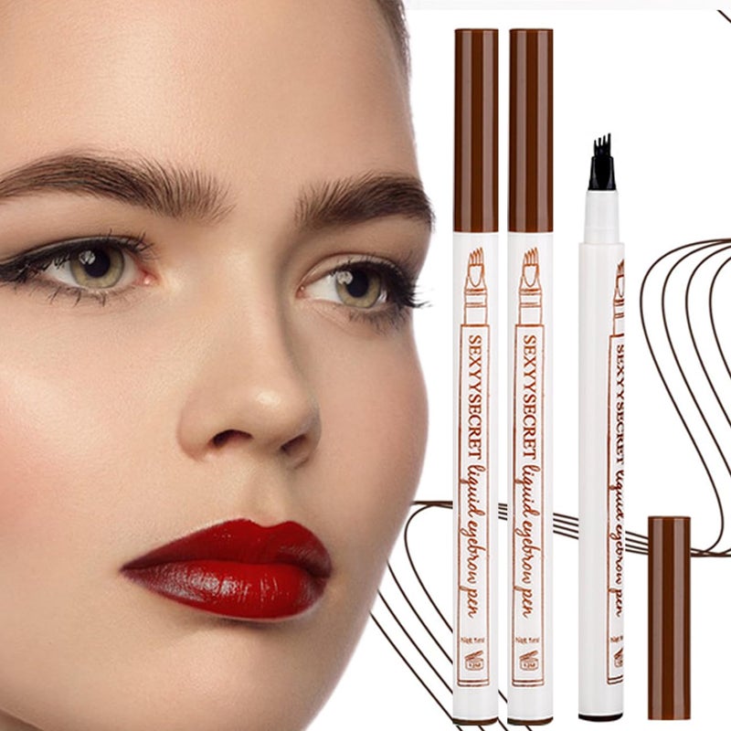 2025 New 2PCS 3D Magic Microblading Eyebrow Pencil 4 Head Split Waterproof Long lasting Wild Eyebrow PencilUpgrade Fine Stroke Eyebrow Pen Makeup Eyebrow Pencil Stay on All Day Dark Brown