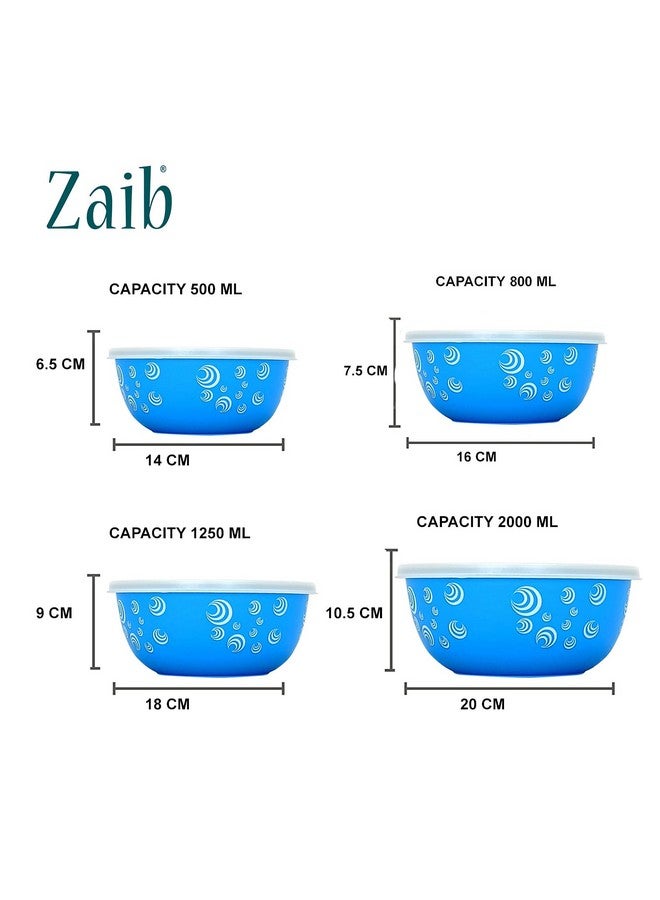 Zaib Microwave Safe Stainless Steel Food Storage Container with Lid | Euro Mixing Bowl Set for Kitchen | 500ml, 800ml, 1250ml, 2000 ml | Reheatable, Leak-Proof, BPA-Free (4 Blue Spiral) - Image 3