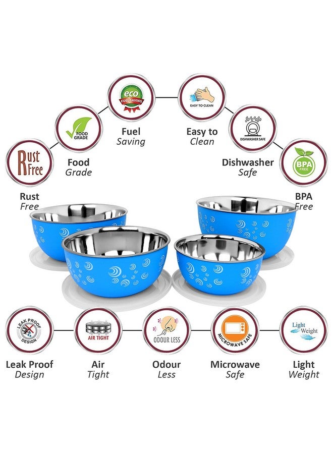 Zaib Microwave Safe Stainless Steel Food Storage Container with Lid | Euro Mixing Bowl Set for Kitchen | 500ml, 800ml, 1250ml, 2000 ml | Reheatable, Leak-Proof, BPA-Free (4 Blue Spiral) - Image 2