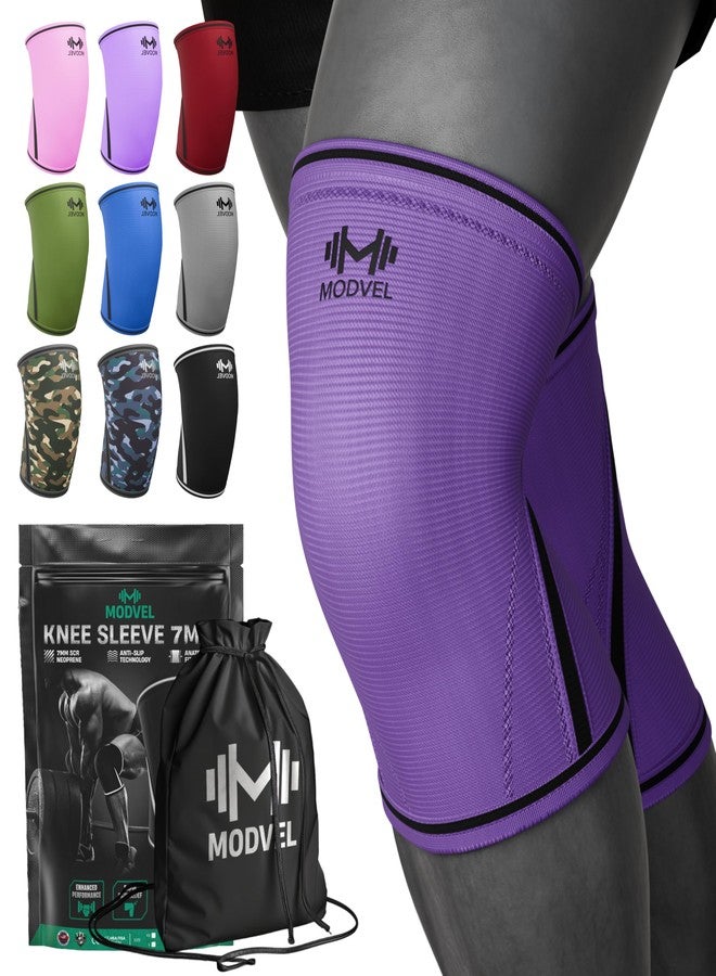 Modvel 7mm Neoprene Knee Sleeves for Men & Women Weightlifting & Powerlifting - Compression Knee Sleeve Support for Squats, Gym, Training - USPA, IPL Approved - Large Purple (Pair) - Image 1