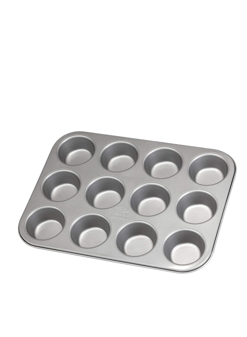Stellar Non Stick 12 Cup Muffin & Cupcake Pan Tray, Steel Grey, - Image 2
