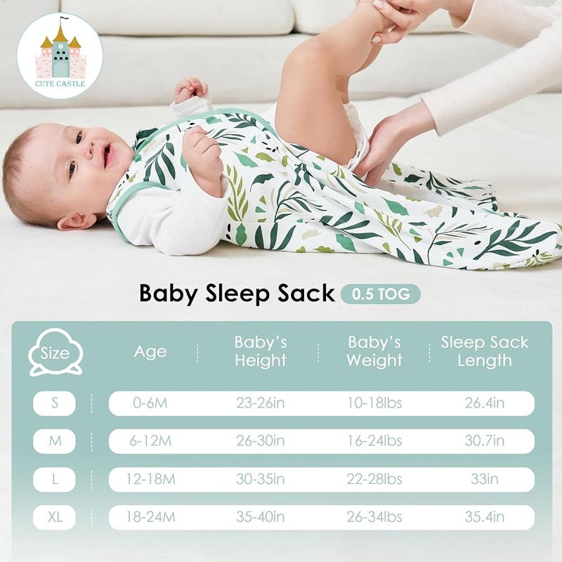 Cute Castle Baby Sleep Sack 0-6 Months - Lightweight 100% Cotton 2-Way Zipper TOG 0.5 Infant Wearable Blanket, Newborn Essentials Toddler Sleep Clothes (3 Pack Green) - Image 4