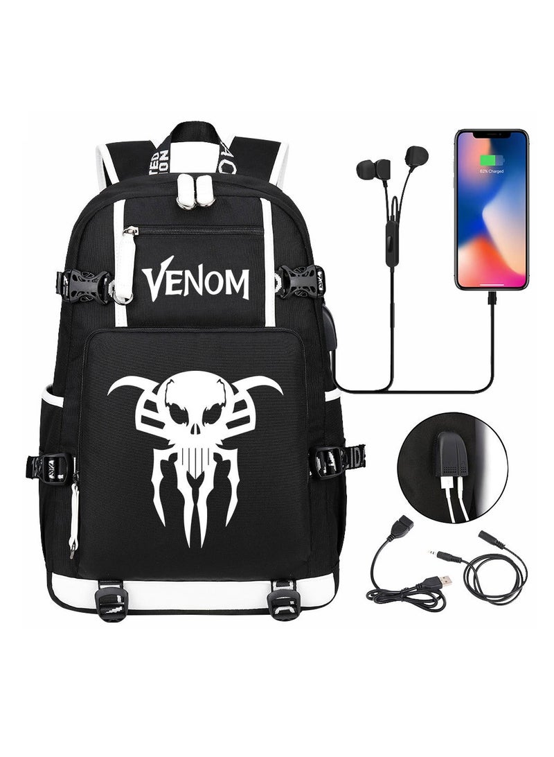 Venom USB printed leisure travel backpack
