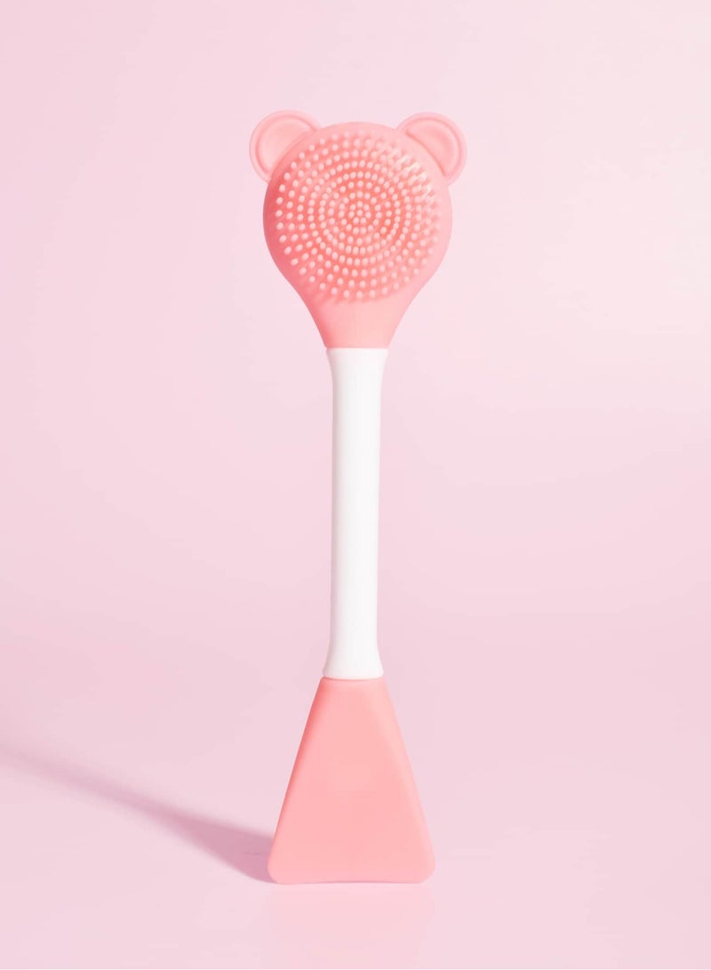 Shein Double-Head Silicone Face Cleansing Brush – Cute Bear Design for Facial Cleaning & Mask Application ( Color May Vary ) - Image 1