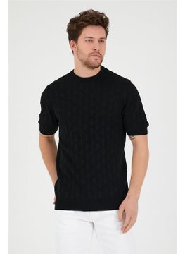 Cool Tarz Cool Style Black Men's Round Neck Patterned Knitted T-Shirt  - Image 1