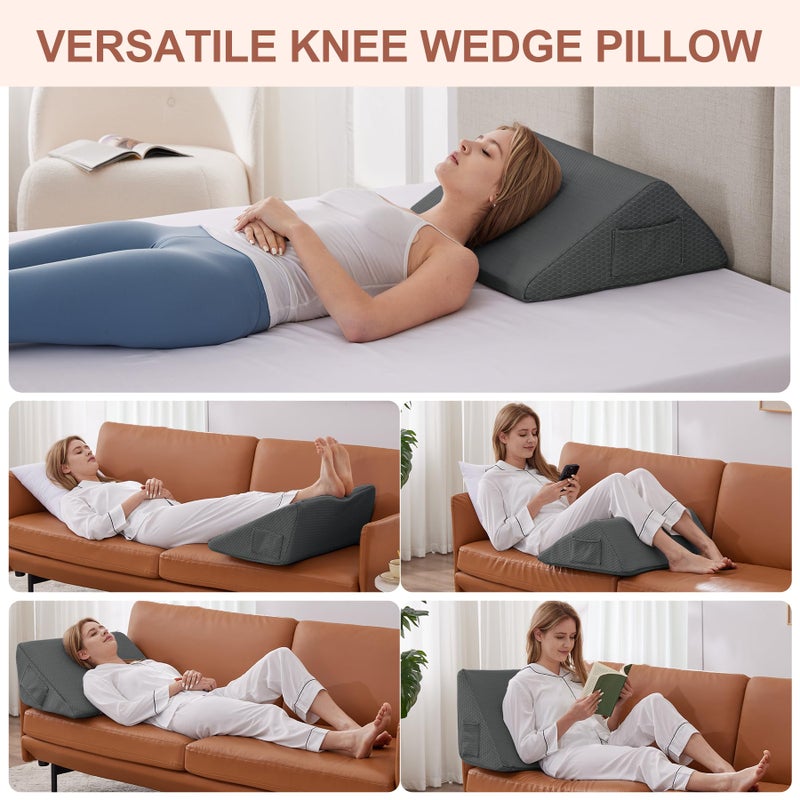 Bedluxe Knee Wedge Pillow, Memory Foam Leg Pillow Knee Pillow for Back Sleeping, Wedge Pillows for Legs Post Surgery, Triangle Pillow for Knee Support, Leg Elevation, Knees Hip Back Pain Relief, Black - Image 2