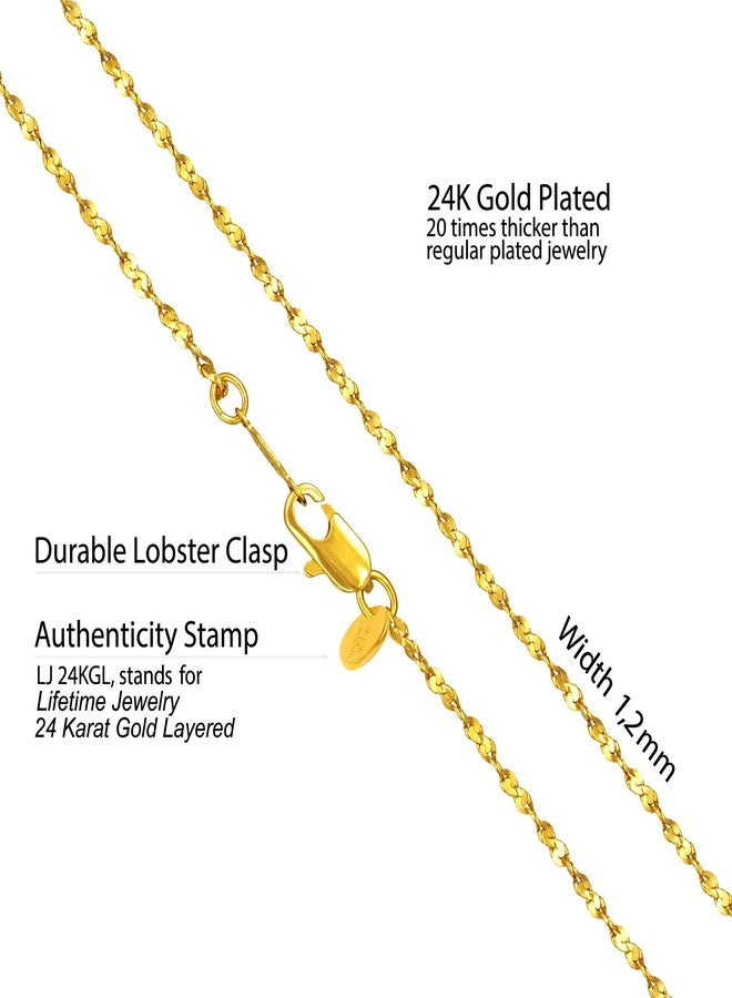 LIFETIME JEWELRY 1.2mm Twisted Nugget Chain Necklace 24k Real Gold Plated (20 inches) - Image 3