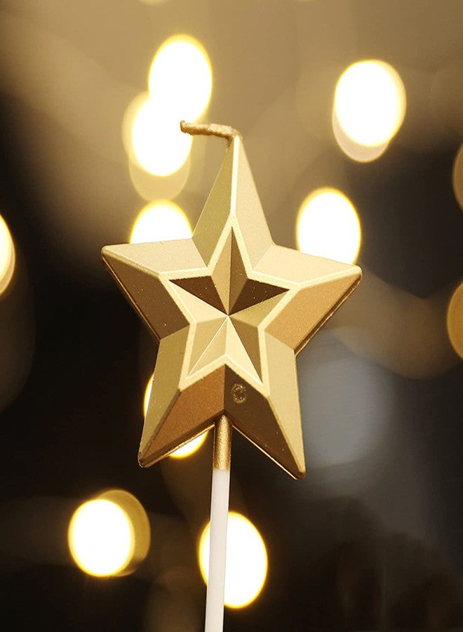 T-shin Star Shaped Birthday Candle,Metallic Multicolor 3D Design Cake Candles,Creative Fun Long Thin Wedding Birthday Candles Set,Party Supplies,Cake Decoration (Gold) - Image 1