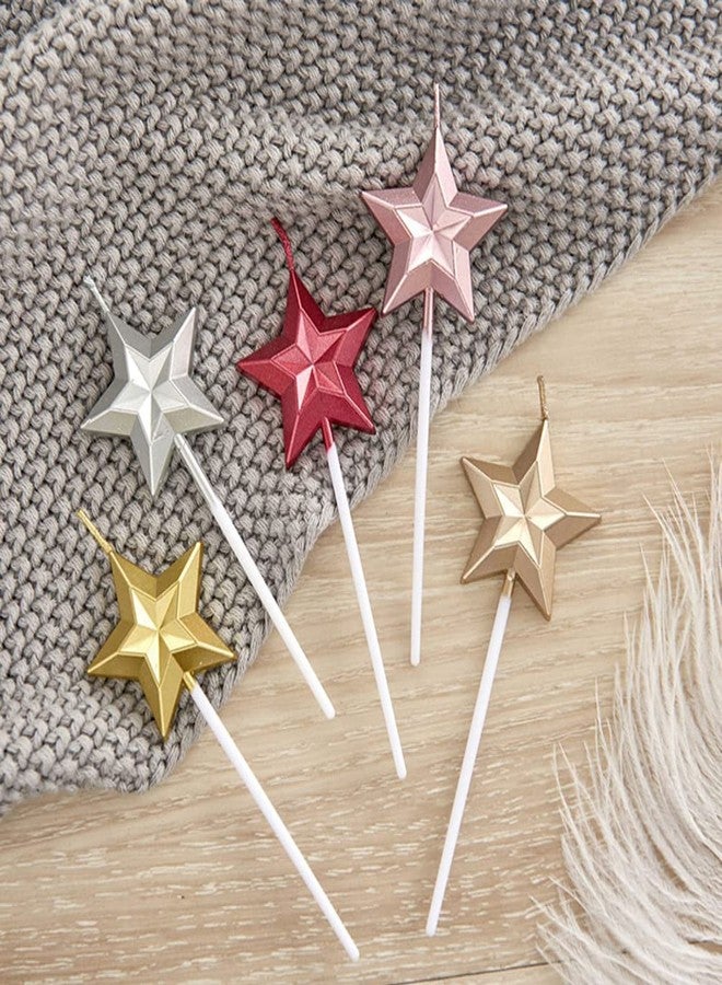 T-shin Star Shaped Birthday Candle,Metallic Multicolor 3D Design Cake Candles,Creative Fun Long Thin Wedding Birthday Candles Set,Party Supplies,Cake Decoration (Gold) - Image 5