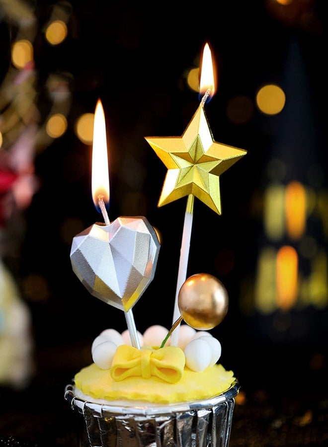 T-shin Star Shaped Birthday Candle,Metallic Multicolor 3D Design Cake Candles,Creative Fun Long Thin Wedding Birthday Candles Set,Party Supplies,Cake Decoration (Gold) - Image 3