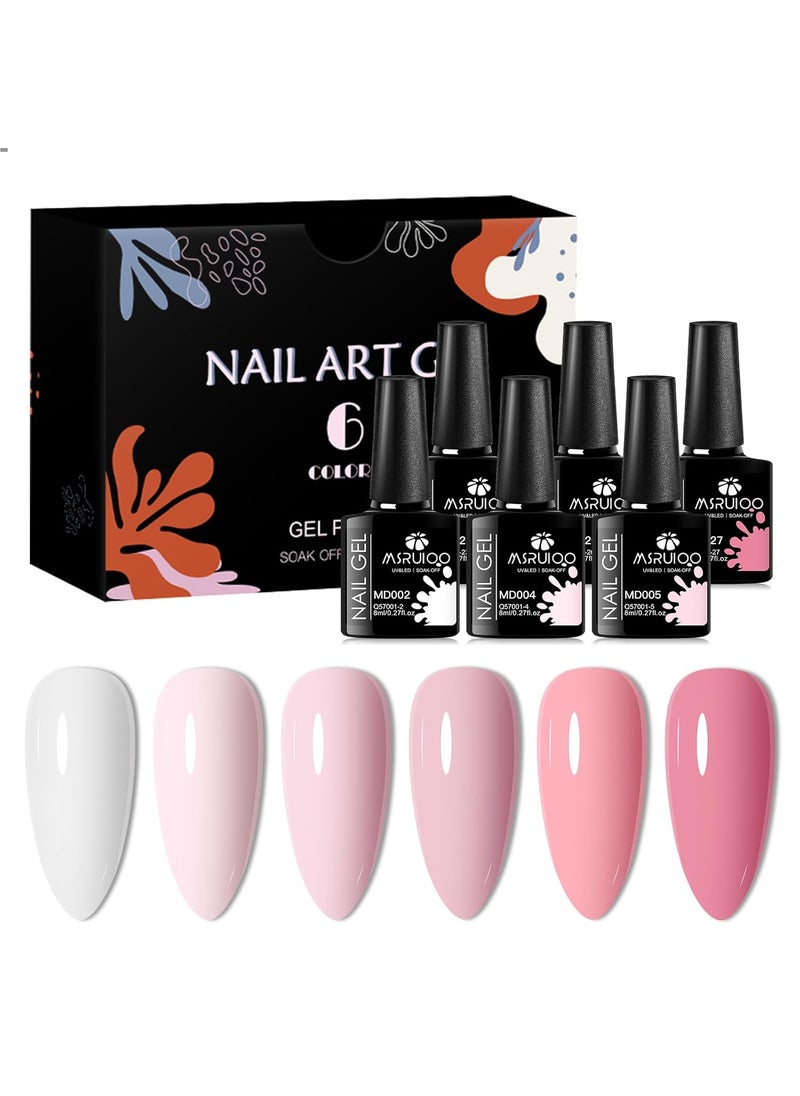 MSRUIOO Pink Gel Nail Polish Set 6 Colors Gel Polish Set Nail Art Pink Nail Polish Kit for Women Girl Nail Lovers Gift Salon DIY 