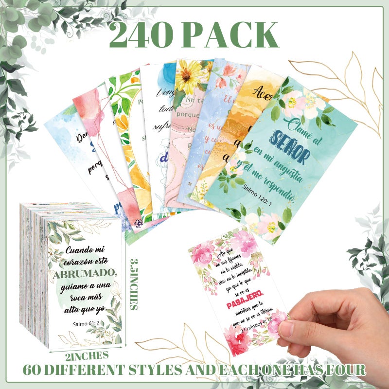 Resholder 240 Pcs Bible Verse Cards in Spanish Prayer Greeting Cards with Assorted Bible Verses VersÃ­culos BÃ­blicos En EspaÃ±ol Church Christian Birthday Party Gifts for Women Men(Flower) - Image 3