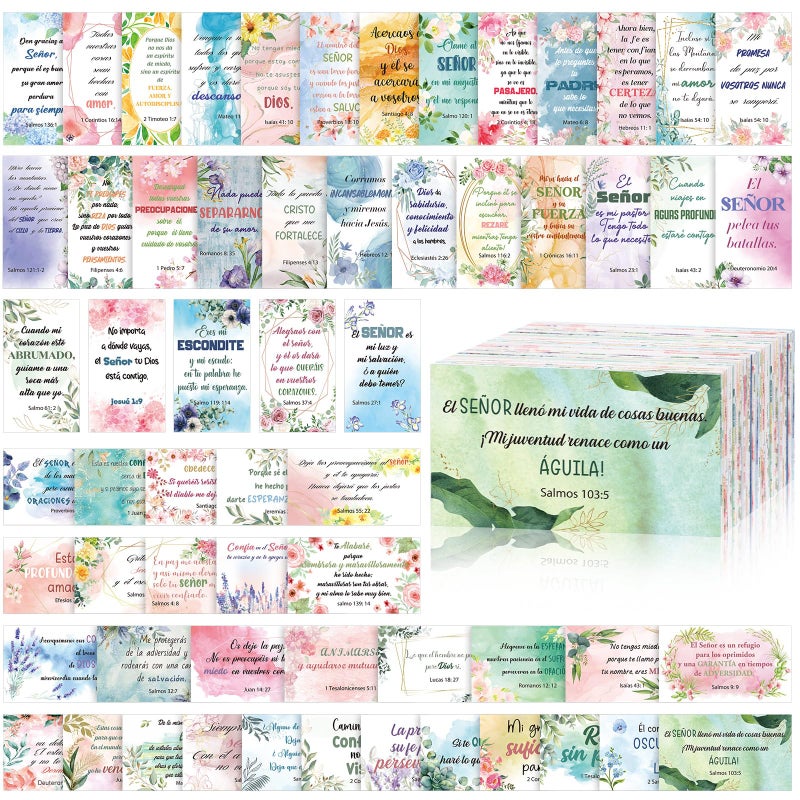 Resholder 240 Pcs Bible Verse Cards in Spanish Prayer Greeting Cards with Assorted Bible Verses VersÃ­culos BÃ­blicos En EspaÃ±ol Church Christian Birthday Party Gifts for Women Men(Flower) - Image 1