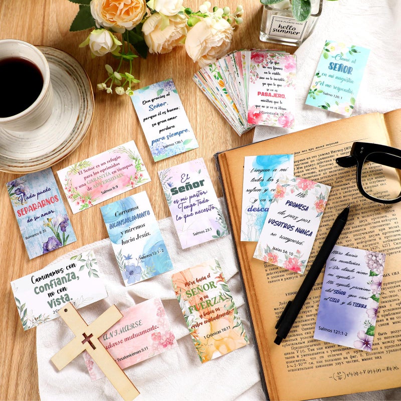 Resholder 240 Pcs Bible Verse Cards in Spanish Prayer Greeting Cards with Assorted Bible Verses VersÃ­culos BÃ­blicos En EspaÃ±ol Church Christian Birthday Party Gifts for Women Men(Flower) - Image 2