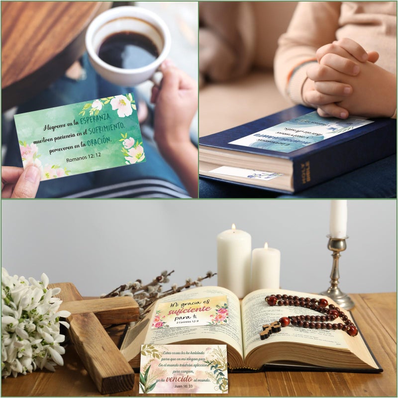Resholder 240 Pcs Bible Verse Cards in Spanish Prayer Greeting Cards with Assorted Bible Verses VersÃ­culos BÃ­blicos En EspaÃ±ol Church Christian Birthday Party Gifts for Women Men(Flower) - Image 5
