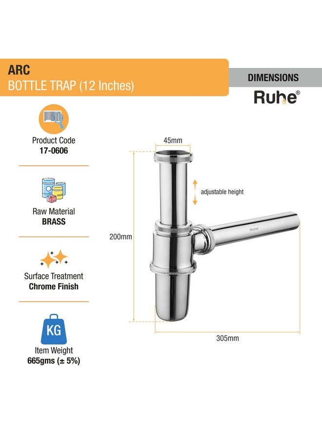 RUHE صمام زجاجة Ruhe® ARC | صمام زجاجة كامل من النحاس مع فلانج حائط وأنبوب بطول 12 بوصة | للحمام وأحواض الغسيل - Image 2