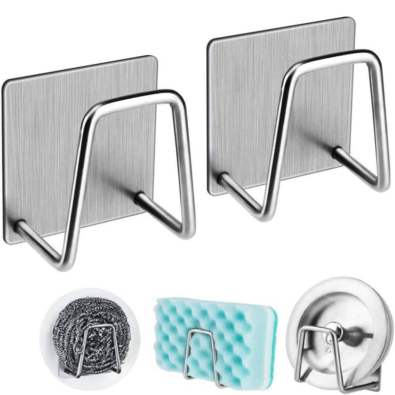 Prostuff.in® Self Adhesive Stainless Steel Sponge Holder for Sink, Dish, Caddy, Soap, Kitchen Sink Sponge Holder Waterproof Quick Drying Sponge Holder for Kitchen Accessories Silver Color 2 Pcs - Image 1