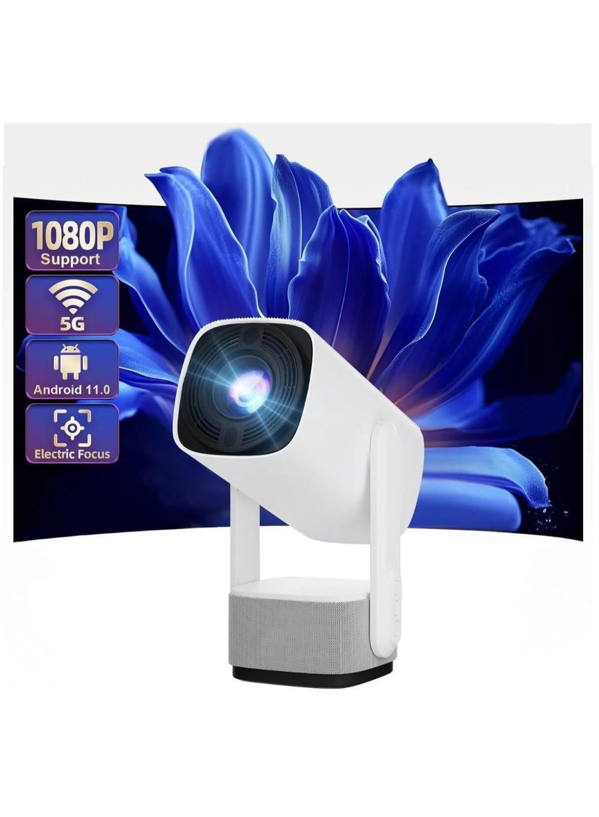 Smart Portable Pan Tilt Wi-Fi Bluetooth Projector with Android 11 | 4K Support 1080P FHD Native | 180" Screen | Auto Keystone & Electric Focus | 5G/2.4G Dual WiFi | Home Theater Outdoor Movie Gaming