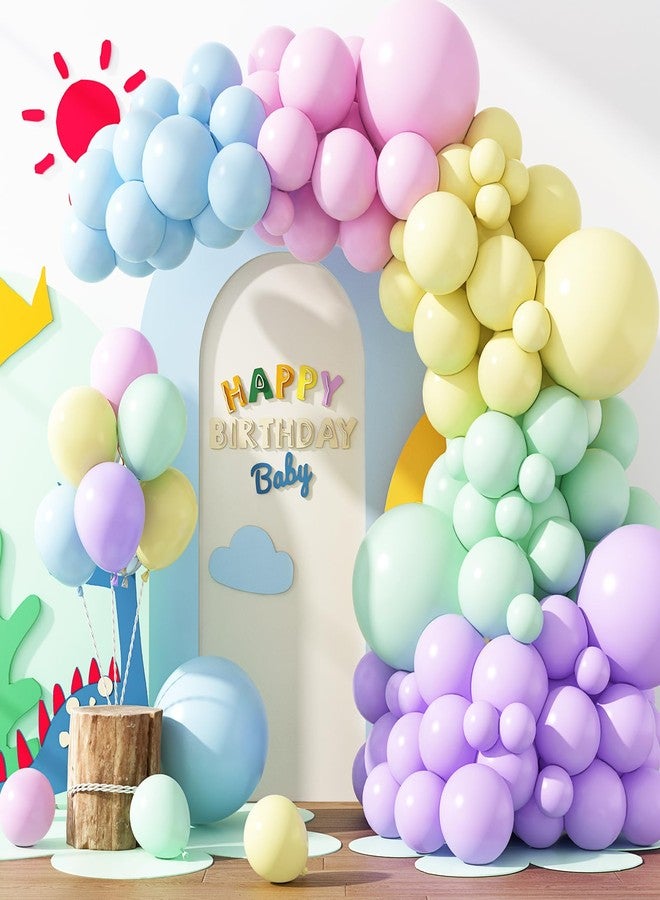 RUBFAC 129pcs Pastel Balloons Different Sizes 18 12 10 5 Inch, Macaron Rainbow Latex Balloon Arch Kit for Baby Shower Birthday Party Gender Reveal Garland Decoration - Image 1