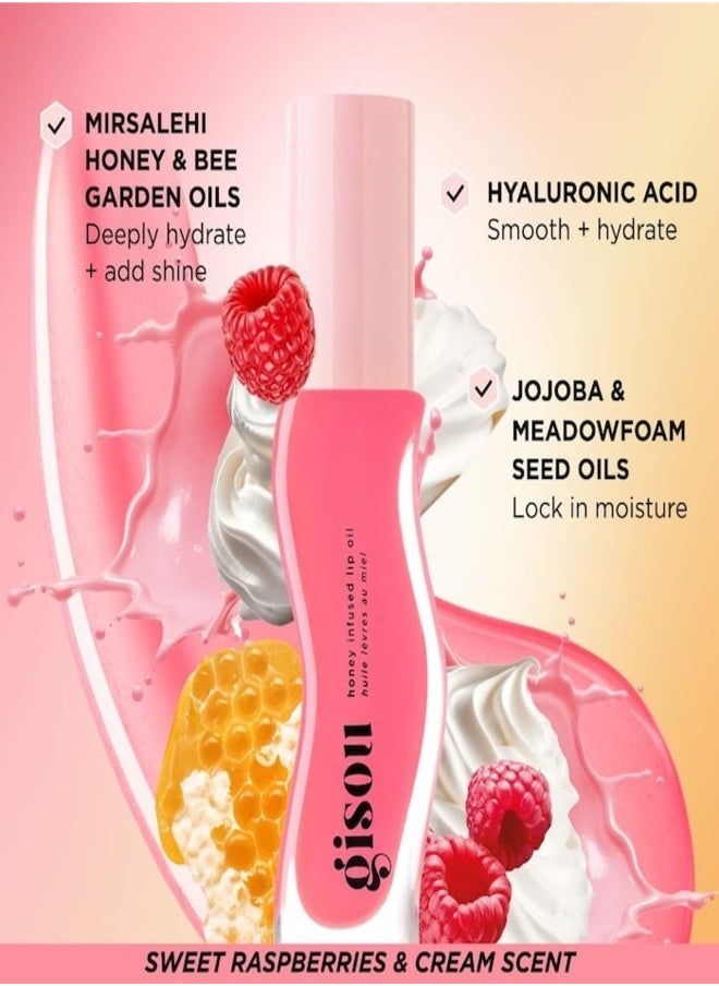 Gisou GISOU Honey Infused Lip Oil Raspberry Swirl | Hydrating Sheer Hot Coral Gloss - 8ml  - Image 3