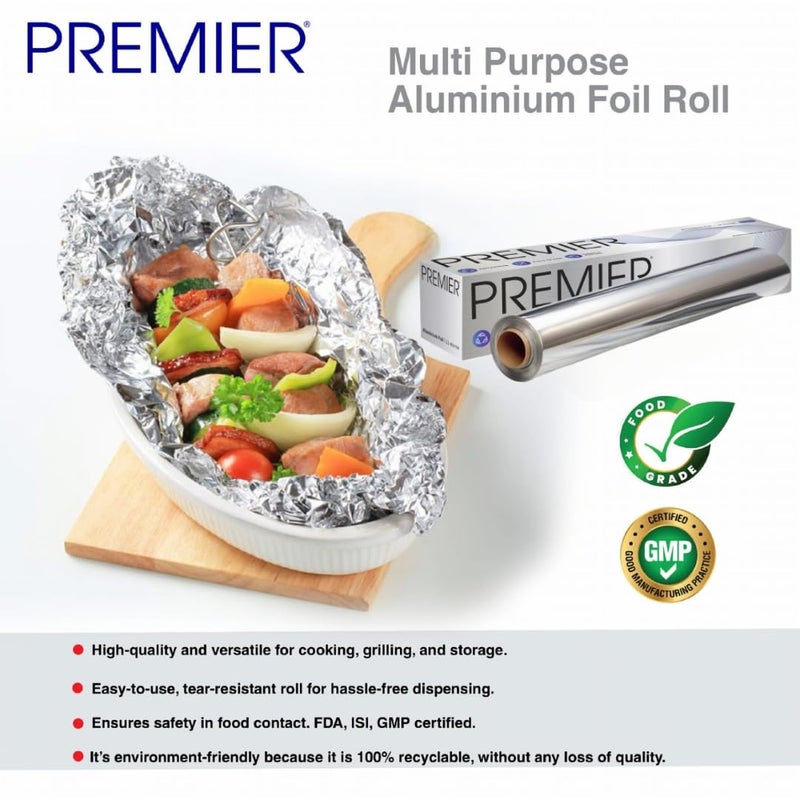 Premier Aluminum Foil -1KG Long (Pack of 1) Durable & Versatile Kitchen Foil for Cooking, Baking, Grilling, and Food Storage | Perfect for Wrapping, Covering, and Insulating Dishes and Leftovers - Image 3
