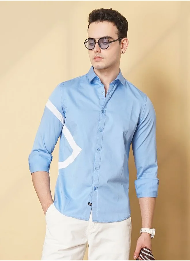 شركة المرآب الهندية Men Regular Fit Colourblocked Full Sleeves Spread Collar Casual Shirt
