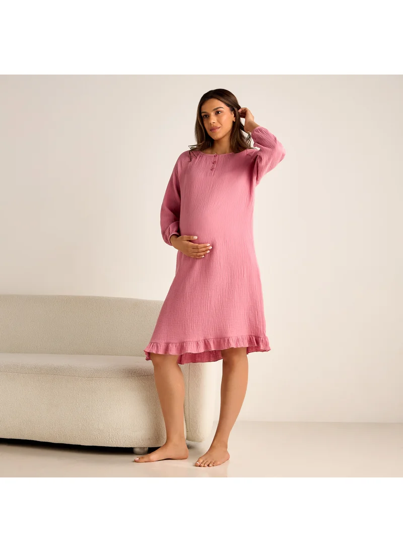 Splash FAV Textured Maternity Night Dress with Long Sleeves