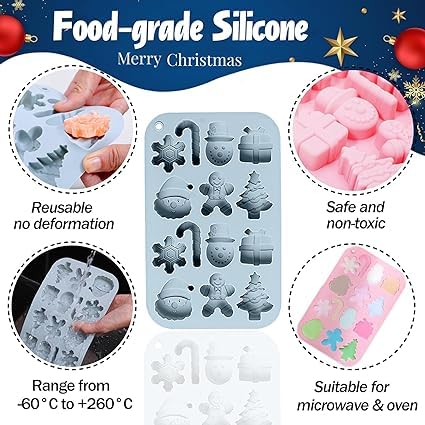 Husaini Mart HUSAINI MART 1PC 14 Cavity Silicone Christmas Chocolate Mould 14Cavity Santa Claus Snowman Gingerbread Snowflake Christmas Candy Molds for Baking Holiday Chocolate Candy Gummy Multicoloured  - Image 4