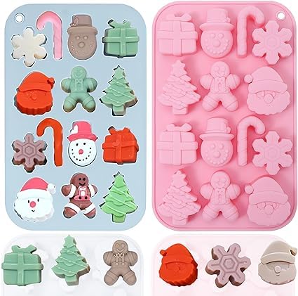 Husaini Mart HUSAINI MART 1PC 14 Cavity Silicone Christmas Chocolate Mould 14Cavity Santa Claus Snowman Gingerbread Snowflake Christmas Candy Molds for Baking Holiday Chocolate Candy Gummy Multicoloured  - Image 1