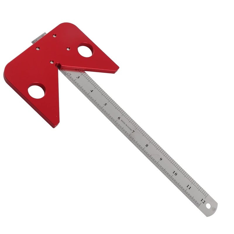 45 Degree Angle Scribe Woodworking Center Line Gauge, Carpenter Layout Tool Set with Aluminum Alloy Positioner and Steel Ruler for Finding Center of Round and Square - Image 2